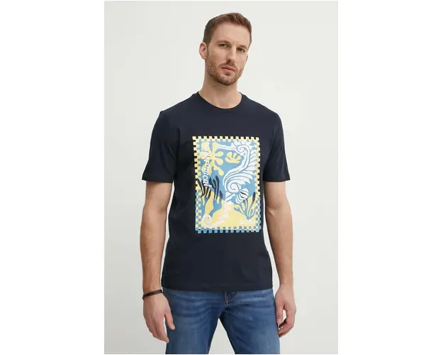 BOSS Orange tricou din bumbac barbati, culoarea bleumarin, cu imprimeu 50516003