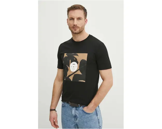 BOSS tricou din bumbac barbati, culoarea negru, cu imprimeu 50512132