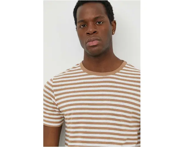 BOSS tricou din amestec de in culoarea bej, cu model 50513401