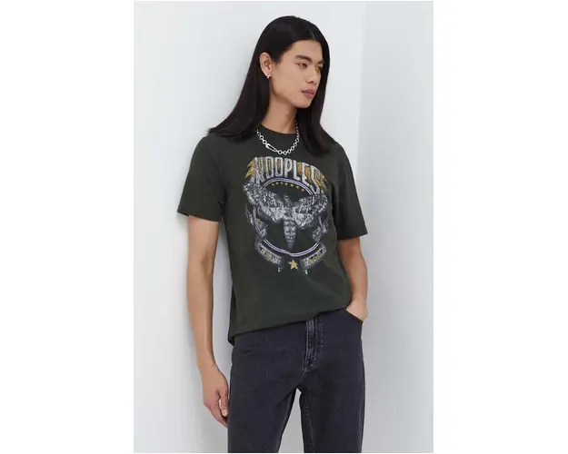 The Kooples tricou din bumbac barbati, culoarea verde, cu imprimeu