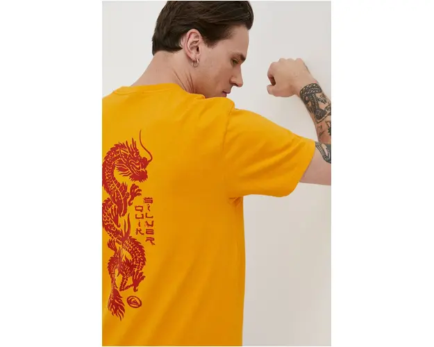 Quiksilver tricou din bumbac barbati, culoarea galben, cu imprimeu