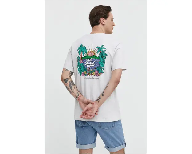 Quiksilver tricou din bumbac barbati, culoarea gri, cu imprimeu