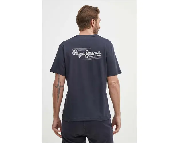 Pepe Jeans tricou din bumbac SINGLE CLIFORD barbati, culoarea albastru marin, cu imprimeu, PM509367