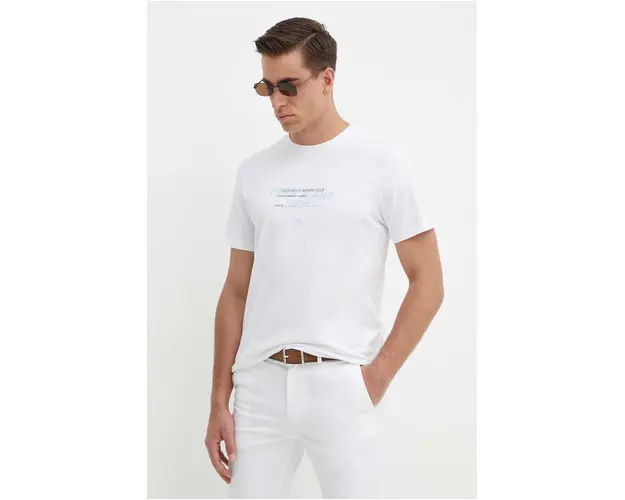 Pepe Jeans tricou din bumbac CINTHOM barbati, culoarea alb, cu imprimeu, PM509369