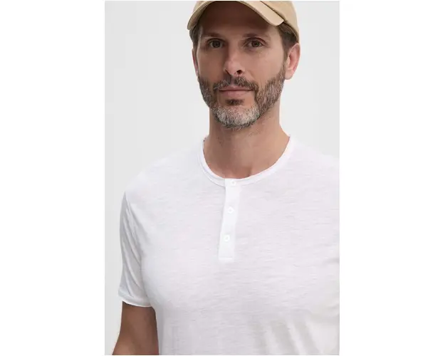 Sisley tricou din bumbac barbati, culoarea bej, neted