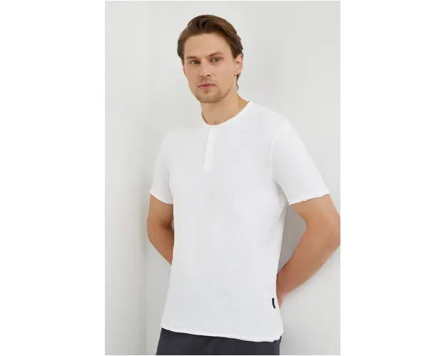 Sisley tricou din bumbac barbati, culoarea bej, neted