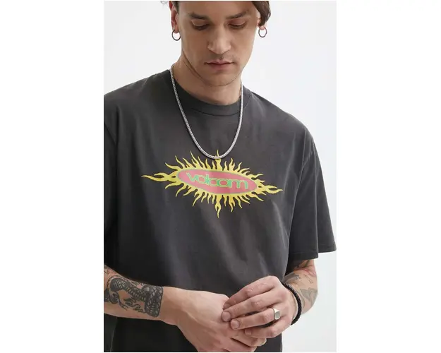 Volcom tricou din bumbac barbati, culoarea gri, cu imprimeu