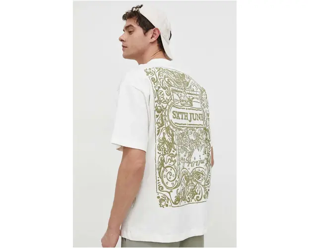 Sixth June tricou din bumbac barbati, culoarea alb, cu imprimeu