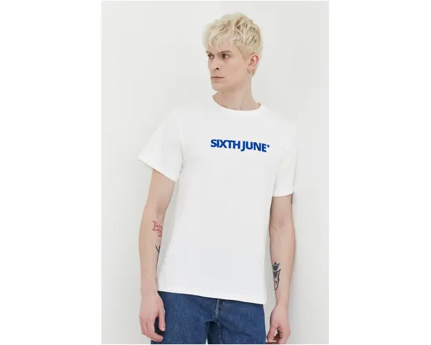 Sixth June tricou din bumbac barbati, culoarea alb, cu imprimeu