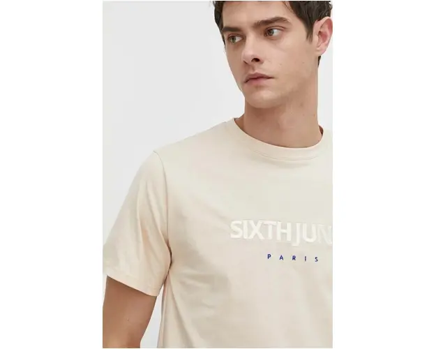 Sixth June tricou din bumbac barbati, culoarea bej, cu imprimeu
