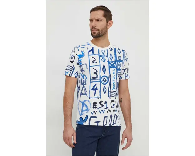 Desigual tricou din bumbac barbati, culoarea bej, modelator