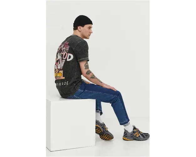 Desigual tricou din bumbac x Disney barbati, culoarea negru, modelator