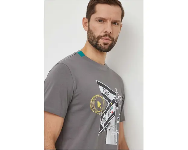 Desigual tricou din bumbac barbati, culoarea gri, cu imprimeu