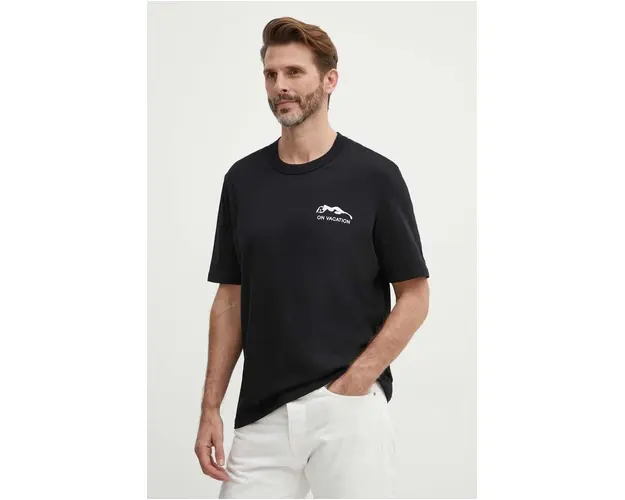 Sisley tricou din bumbac barbati, culoarea negru, cu imprimeu