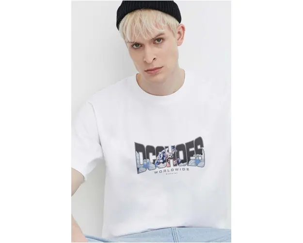 DC tricou din bumbac barbati, culoarea alb, cu imprimeu