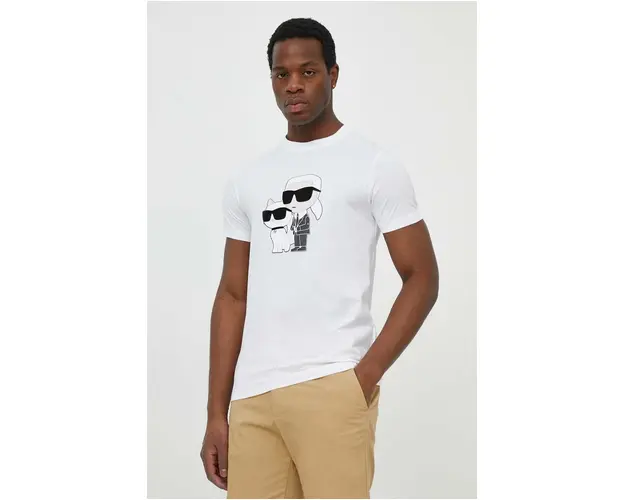 Karl Lagerfeld tricou din bumbac barbati, culoarea alb, cu imprimeu 542241.755061