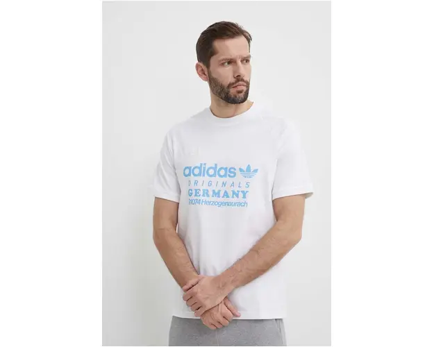 adidas Originals tricou din bumbac barbati, culoarea bej, cu imprimeu, IR9634
