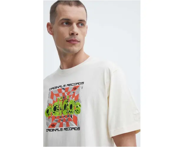 adidas Originals tricou din bumbac barbati, culoarea bej, cu imprimeu, IS2905