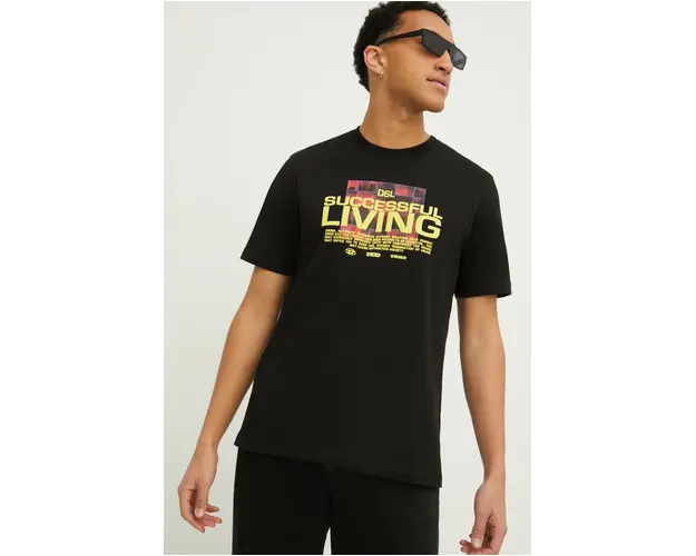 Diesel tricou din bumbac barbati, culoarea negru, cu imprimeu A12275.0BEAF