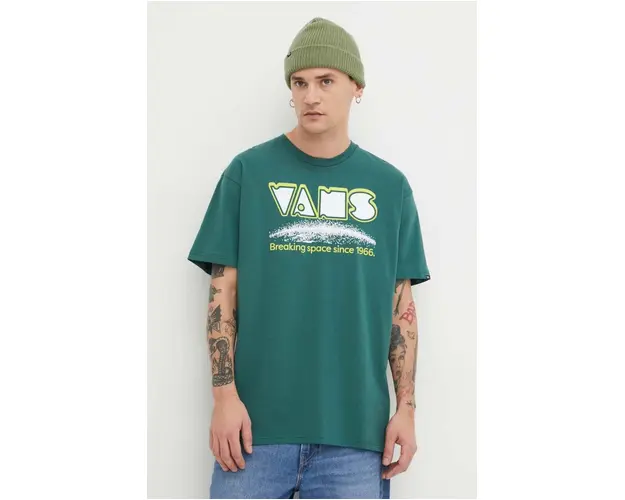 Vans tricou din bumbac barbati, culoarea verde, cu imprimeu