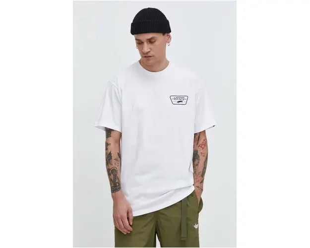 Vans tricou din bumbac barbati, culoarea alb, cu imprimeu