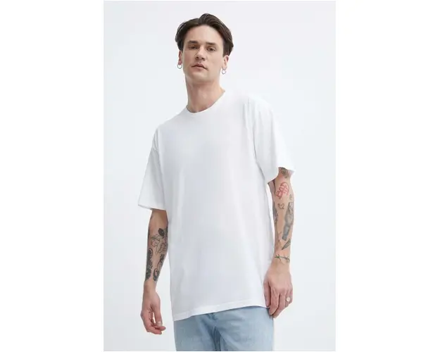 Vans tricou din bumbac 3-pack barbati, culoarea alb, neted