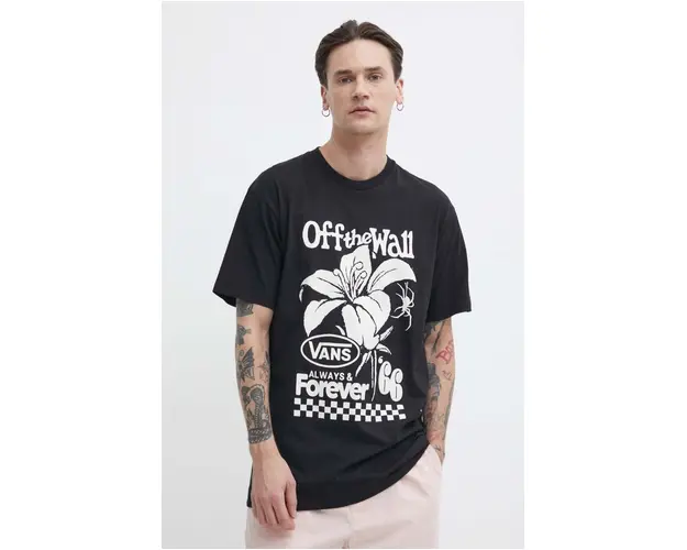 Vans tricou din bumbac barbati, culoarea negru, cu imprimeu