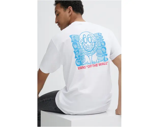 Vans tricou din bumbac barbati, culoarea alb, cu imprimeu