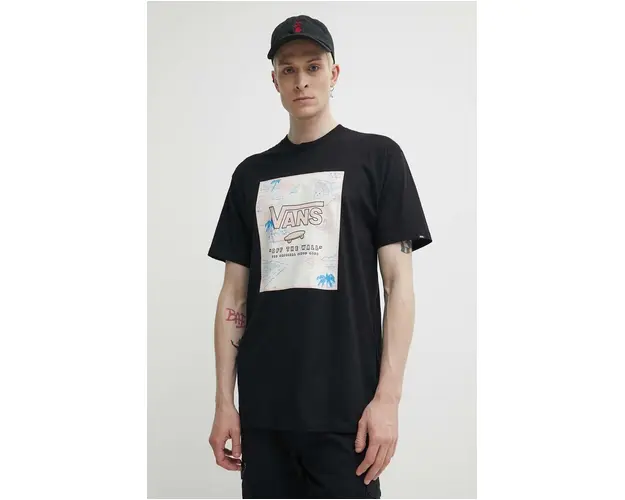 Vans tricou din bumbac barbati, culoarea negru, cu imprimeu