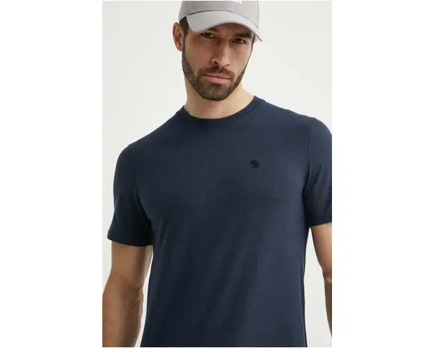 Fjallraven tricou Hemp Blend barbati, culoarea albastru marin, cu imprimeu, F12600215