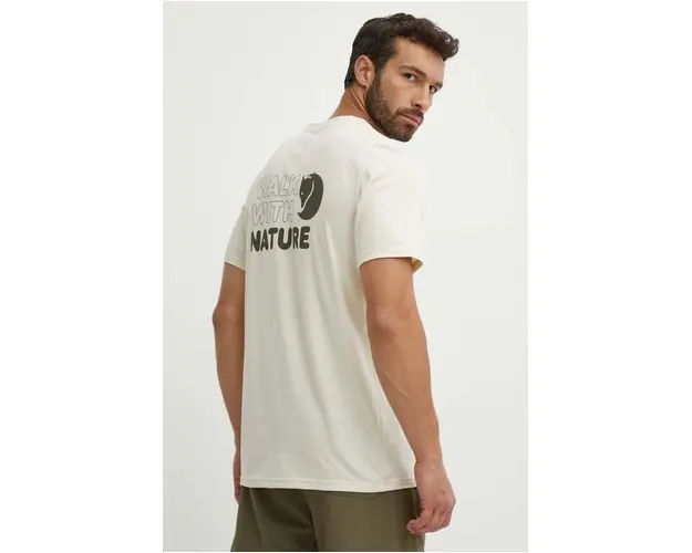 Fjallraven tricou sport Walk With Nature culoarea bej, cu imprimeu, F12600216