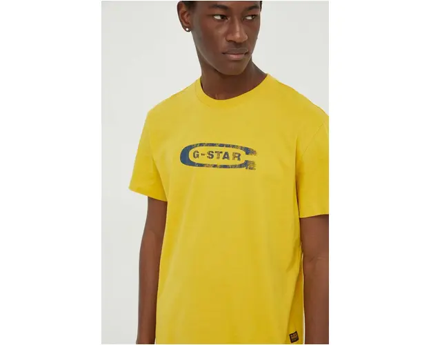 G-Star Raw tricou din bumbac barbati, culoarea galben, cu imprimeu