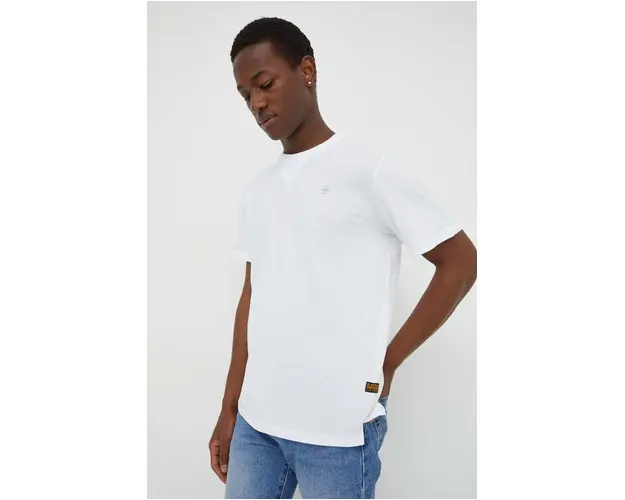 G-Star Raw tricou din bumbac barbati, culoarea alb, neted