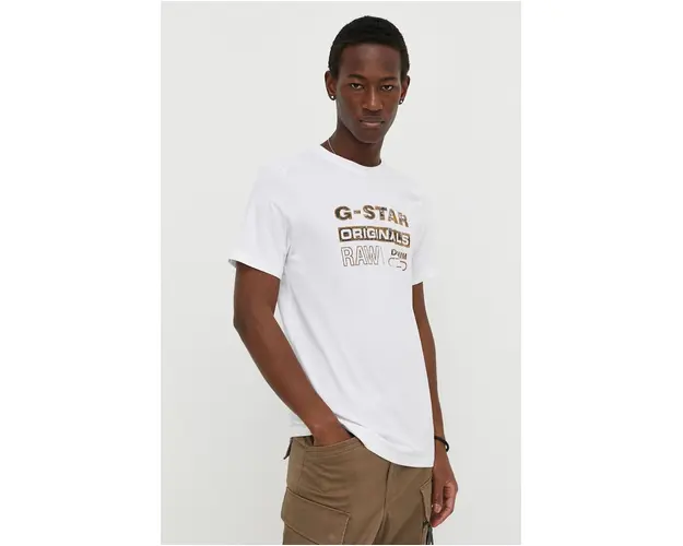 G-Star Raw tricou din bumbac barbati, culoarea alb, cu imprimeu