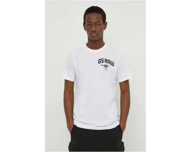 G-Star Raw tricou din bumbac barbati, culoarea alb, cu imprimeu
