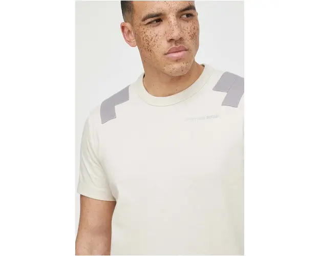 G-Star Raw tricou din bumbac barbati, culoarea bej, neted