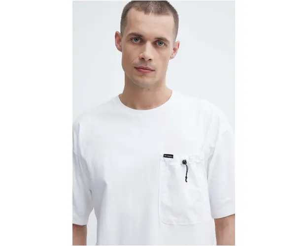 Columbia tricou din bumbac Landroamer barbati, culoarea alb, neted, 2076021