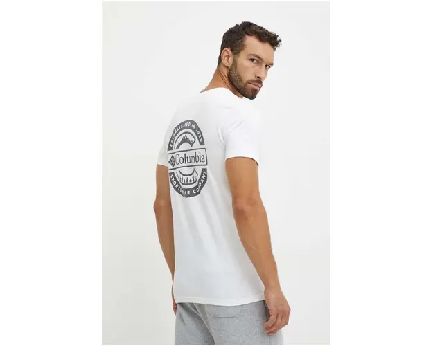 Columbia tricou din bumbac barbati, culoarea alb, cu imprimeu