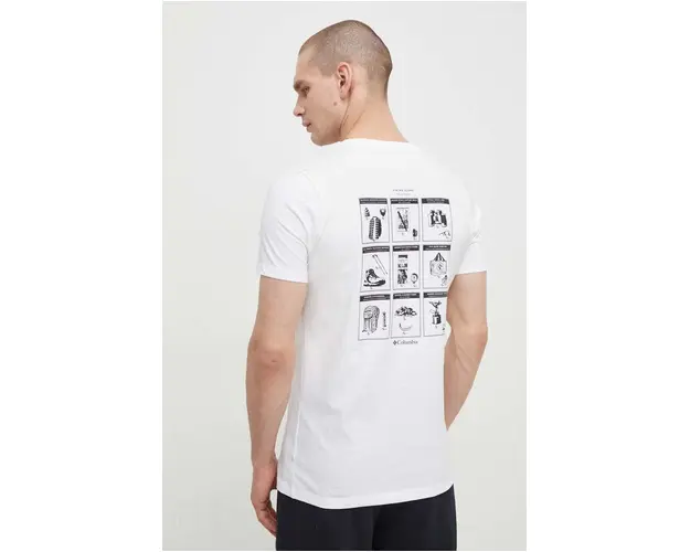 Columbia tricou din bumbac Rapid Ridge barbati, culoarea alb, cu imprimeu 1934824