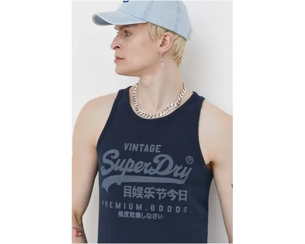 Superdry top din bumbac culoarea albastru marin