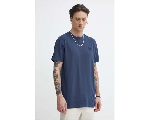 Superdry tricou din bumbac barbati, culoarea albastru marin, neted