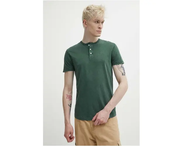 Superdry tricou din bumbac barbati, culoarea verde, neted