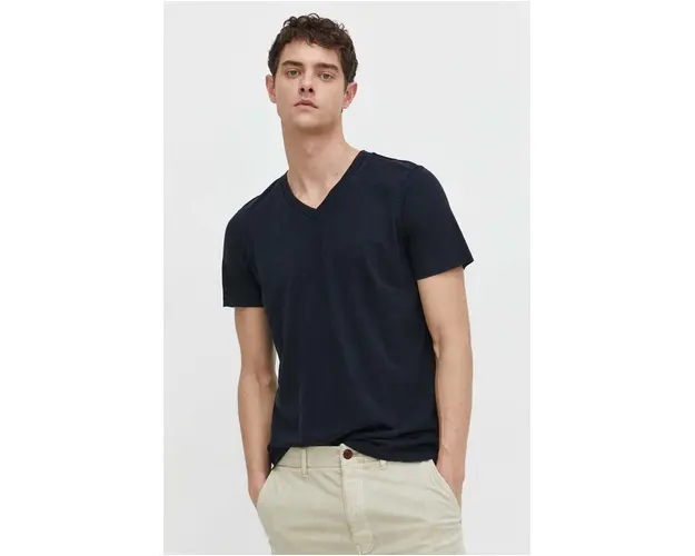 Superdry tricou din bumbac barbati, culoarea albastru marin, neted