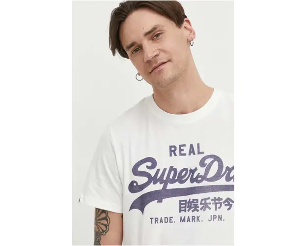 Superdry tricou din bumbac barbati, culoarea alb, modelator