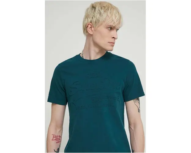 Superdry tricou din bumbac barbati, culoarea verde, cu imprimeu