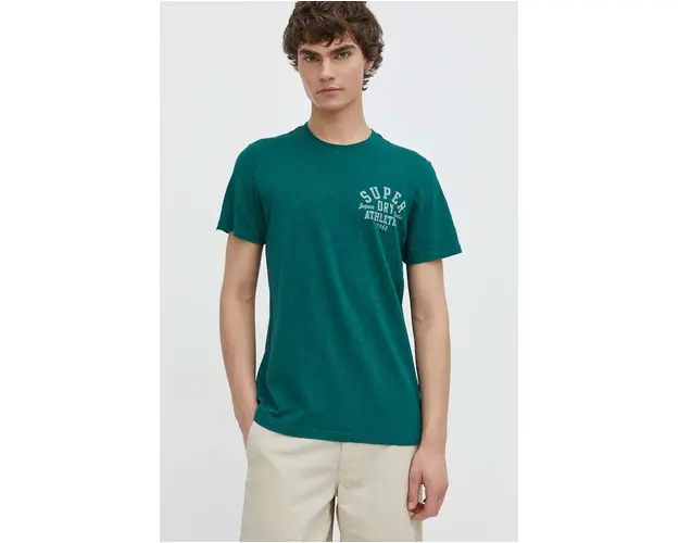 Superdry tricou din bumbac barbati, culoarea verde, cu imprimeu