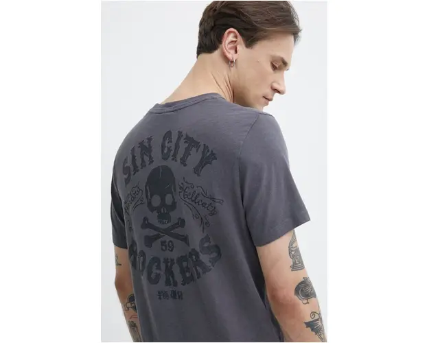 Superdry tricou din bumbac barbati, culoarea gri, cu imprimeu