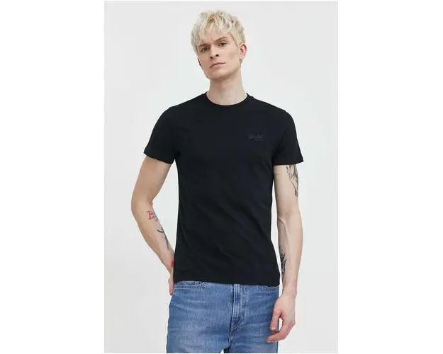 Superdry tricou din bumbac barbati, culoarea negru, neted