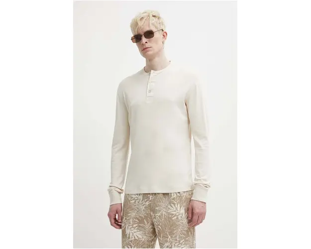 Superdry longsleeve din bumbac culoarea bej, neted