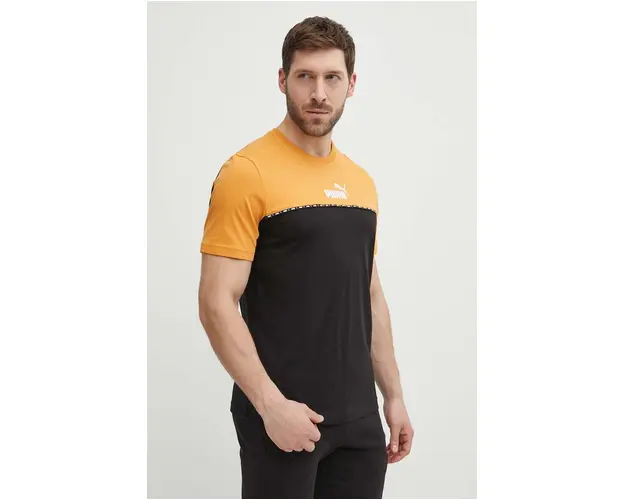 Puma tricou din bumbac barbati, culoarea maro, cu model 673341